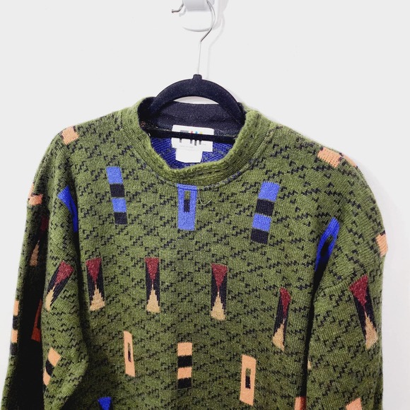 Vintage 90’s Fiii Mens Knit Sweater Green Made in Italy Crewneck Graphic Size L - Picture 4 of 11